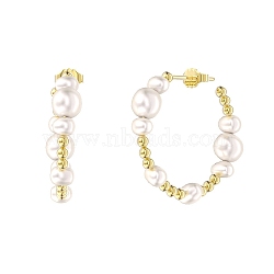 Natural Pearl Ear Studs for Women, Ring 925 Sterling Silver Earrings with S925 Stamp, Real 18K Gold Plated, 26mm(EJEW-P231-16G)