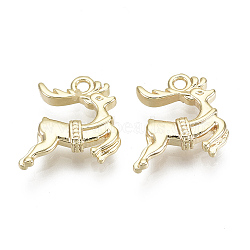 Brass Charms, Nickel Free, Christmas Reindeer/Stag, Real 18K Gold Plated, 14x14.5x3mm, Hole: 1.6mm(X-KK-S348-568-NF)