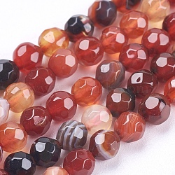 Natural Agate Beads Strands, Faceted, Round, Dyed, Saddle Brown, 4mm, Hole: 0.5mm, about 92pcs/strand, 14.7 inch(37.4cm)(G-P365-06-4mm)