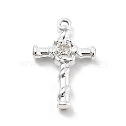 Alloy Rhinestone Pendants, UV Plated, Cross, Platinum, 26.5x17x5mm, Hole: 1.8mm(FIND-U026-23P)