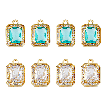 8Pcs 2 Colors Octagon Rectangle Brass Micro Pave Cubic Zirconia Charms, Cadmium Free & Nickel Free & Lead Free, Real 18K Gold Plated, Mixed Color, 14x9.5x5mm, Hole: 1.5mm, about 4pcs/color