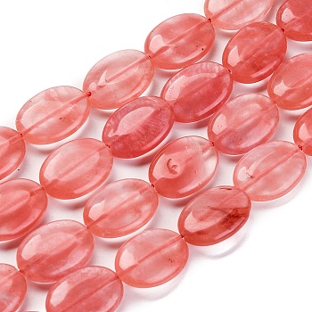 Cherry Quartz Glass Beads Strands, Flat Oval, 16x12x5mm, Hole: 1.4mm, about 25pcs/strand, 15.43 inch(39.2cm)