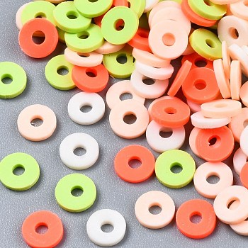 Handmade Polymer Clay Beads, Heishi Beads, for DIY Jewelry Crafts Supplies, Disc/Flat Round, PeachPuff, 6x1mm, Hole: 2mm, about 26000pcs/1000g