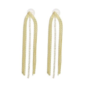 Cubic Zirconia Chains Tassel Earrings, Brass Dangle Stud Earrings, Golden, 80x16.5mm