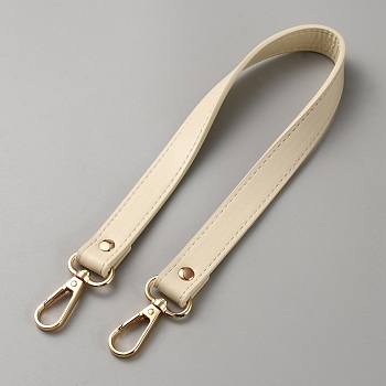 PU Leather Bag Handles, with Golden Plated Alloy Swivel Clasps, Old Lace, 37.7x1.9x0.3cm