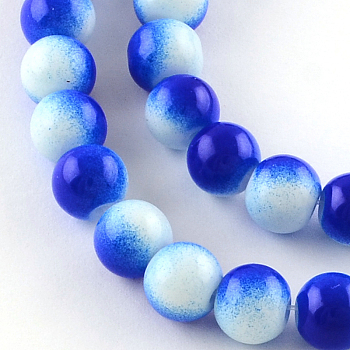 Two-Color Baking Painted Glass Bead Strands, Round, Blue, 8mm, Hole: 1.3~1.6mm, about 104pcs/strand, 32.7 inch