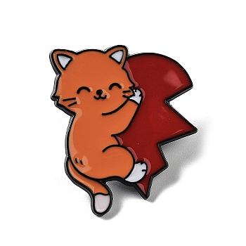 Valentine's Day Half Love Heart Cat Theme Enamel Pins, Black Zinc Alloy Brooch for Backpack Clothes Best Buds, Orange, 28.5x24mm