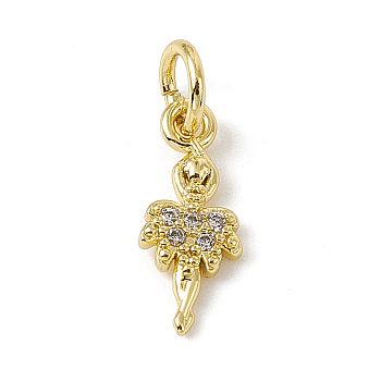 Brass Micro Pave Cubic Zirconia Charms, with Jump Rings, Ballet Dancer Charms, Real 18K Gold Plated, 13x5.5x1.5mm, Hole: 3.4mm