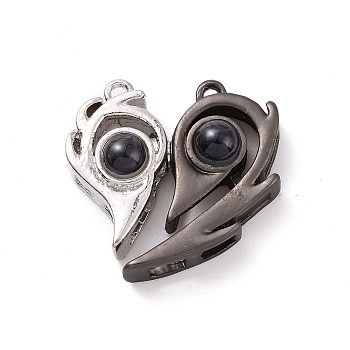 Alloy Magnetic Pendants, with Glass, Heart Charms, for Couple Jewelry Bracelets Pendants Necklaces Gift, Gunmetal, 23x23.5x8mm, Hole: 1.5mm