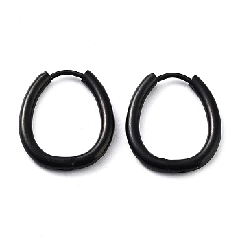 Stainless Steel Hoop Earrings, 304 Stainless Steel Needle with 201 Stainless Steel Ring, Teardrop, Black, 20.5x17.5x2.5mm