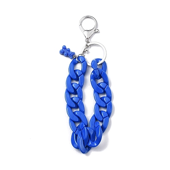 Acrylic Curb Chain Keychain, with Resin Bear Charm and Alloy Split Key Rings, Royal Blue, 17.7~18cm