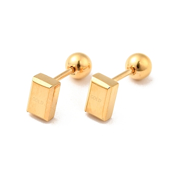 304 Stainless Steel Tiny Rectangle Stud Earrings with Screw On Ball Ear Nut for Women, Golden, 5.9x3.8mm, Pin: 0.8mm