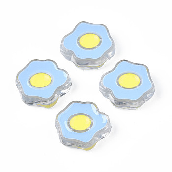Transparent Acrylic Beads, with Enamel, Poached Egg, Light Sky Blue, 22x25x9mm, Hole: 3mm