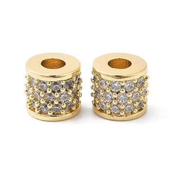 Brass Micro Pave Clear Cubic Zirconia Beads, Column, Real 18K Gold Plated, 8x7mm, Hole: 3.5mm