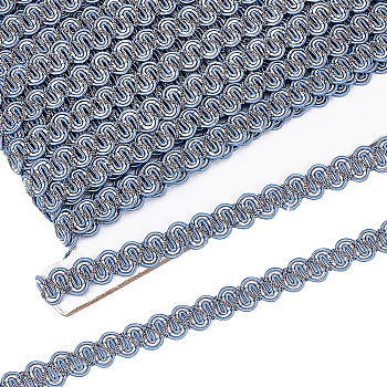 Braided Polyester Lace Trim, Garment Accessories, Steel Blue, 3/8 inch(10mm), about 16.40 Yards(15m)/Card