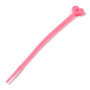 Heart Shape Silicone Cable Zip Ties, Cord Organizer Strap, for Wire Management, Hot Pink, 128x13x4.5mm