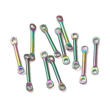 Ion Plating(IP) 304 Stainless Steel Connector Charms, Bar Links, Rainbow Color, 12x2x1mm, Hole: 1mm