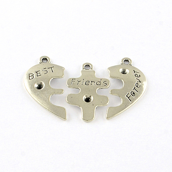 Heart Tibetan Style Alloy Split Pendant Rhinestone Settings, with Words, Cadmium Free & Lead Free, Antique Silver, 28x32.5x3mm, Hole: 1.5mm, Fit for 2.5mm rhinestone