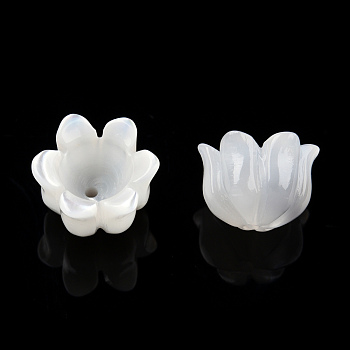 Natural White Shell Bead Caps, 6-Petal, Lily of the Valley, 10x10x7mm, Hole: 1mm