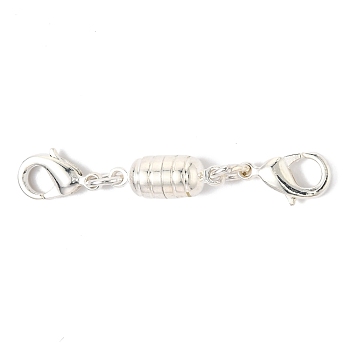 Brass Magnetic Clasps Converter, with Lobster Claw Clasps, Column, Silver, 42x5.5mm