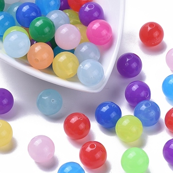 Imitation Jade Acrylic Beads, Round, Mixed Color, 14mm, Hole: 3mm, about 333pcs/500g