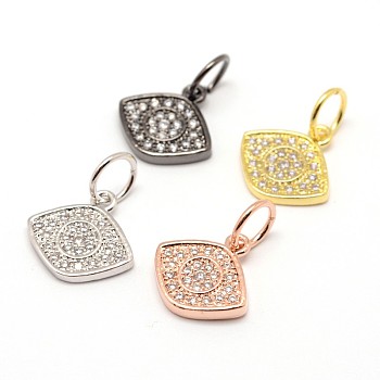 Eye Brass Micro Pave Cubic Zirconia Charms, Cadmium Free & Nickel Free & Lead Free, Mixed Color, 12x12x2mm, Hole: 5mm
