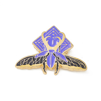 Moth Enamel Pin, Light Gold Alloy Brooch for Backpack Clothes, Rhombus Pattern, 22.5x30.5x1.5mm, Pin: 0.6mm
