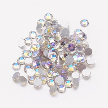 Glass Flat Back Rhinestone, Grade A, Back Plated, Faceted, Half Round, Crystal AB, 1.9~2mm, about 1440pcs/bag