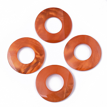 Spray Painted Freshwater Shell Pendants, Donut, Dark Orange, 50x3mm, Hole: 23.5mm