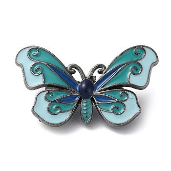 Butterfly Enamel Pins, Gunmetal Zinc Alloy Brooch for Backpack Clothes, Pale Turquoise, 17x29x1.5mm