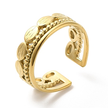 304 Stainless Steel Oval Open Cuff Ring for Women, Real 14K Gold Plated, Inner Diameter: 18mm