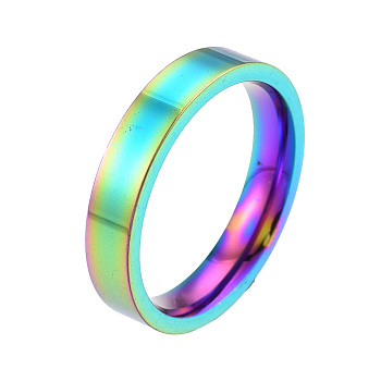 201 Stainless Steel Plain Band Ring for Women, Rainbow Color, Inner Diameter: 17mm