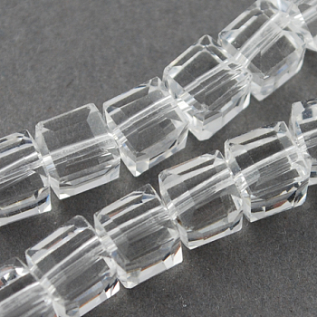 Glass Bead Strands, Faceted, Cube, Clear, 7~8x7~8x7~8mm, Hole: 1mm, about 72pcs/strand, 21.6 inch