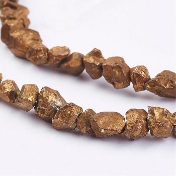 Electroplated Natural Pyrite Bead Strands, Nuggets, Golden Plated, 1.5~5x3~6mm, Hole: 1mm, about 15.3~15.7 inch