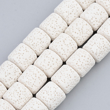 Synthetic Lava Rock Beads Strands, Dyed, Column, Creamy White, 10x10mm, Hole: 2mm, about 39pcs/strand, 15.35 inch(39cm)