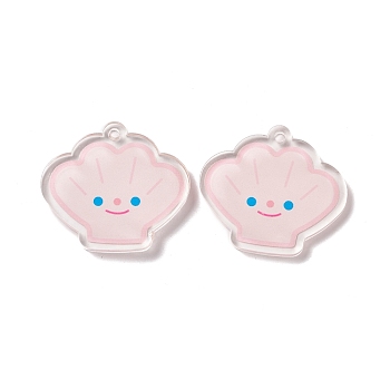 Transparent Acrylic Pendants, Jellyfish with Smiling Face Pattern, Misty Rose, 33.5x38x3.5mm, Hole: 2.5mm