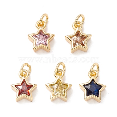 Real 18K Gold Plated Mixed Color Star Brass+Cubic Zirconia Charms