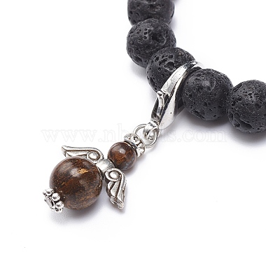 Natural Lava Rock & Gemstone Stretch Bracelet with Alloy Fairy Charms(BJEW-JB08730)-5