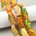Dyed Natural Agate Beads Strands, Rhombus, Orange, 30~32x14~16x14~16mm, Hole: 2mm, about 12pcs/strand, 14.25''(36.2cm)~14.49''(36.8cm)(G-I394-C14)