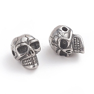 Halloween 304 Stainless Steel Beads, Skull Head, Antique Silver, 13.8x9.5x9mm, Hole: 1.8mm(STAS-F237-02AS)