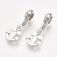 Alloy European Dangle Charms, with Rhinestone, Large Hole Pendants, Anchor, Crystal, Platinum, 27mm, Hole: 4mm(MPDL-S067-012P)