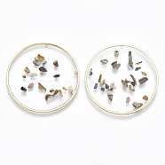 Epoxy Resin Pendants, with Shell and Alloy Findings, Flat Round, Light Gold, Colorful, 40x1.5~4mm, Hole: 1mm(X-RESI-S365-01A)