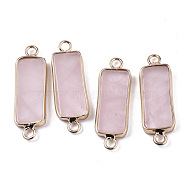Natural Rose Quartz Links Connectors, with Light Gold Tone Brass Findings, Rectangle, 27~30x10x2.5mm, Hole: 2.5mm(G-N326-33F)