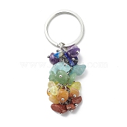 Chakra Theme Natural Gemstone Chip Bead Keychain, with 304 Stainless Steel Findings, Platinum, 6.5cm(KEYC-JKC00416-02)