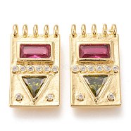 Brass Micro Pave Cubic Zirconia Pendants, Long-Lasting Plated, Rectangle, Clear, Golden, 22.5x13x4mm, Hole: 1.6mm(X-ZIRC-I044-13G)