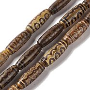 Tibetan Style dZi Beads Strands, Natural & Dyed Agate Beads, Rice, 5-Eye, 28.5~30x10mm, Hole: 2.5mm, about 10pcs/strand, 11.81''(30cm)(G-A024-01K)