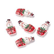 Christmas Themed Opaque Resin Cabochons, Snowman with Gift Box, Red, 26.5x13x5mm(CRES-P022-07)