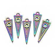 Rainbow Color Alloy Pendant Cabochon Settings, Cadmium Free & Nickel Free & Lead Free, Triangle, Tray: 2mm, 28.5x9x2mm, Hole: 1.8mm(PALLOY-N163-111-NR)