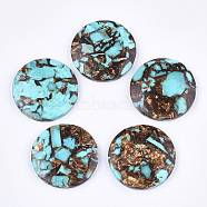 Assembled Natural Bronzite and Synthetic Turquoise Pendants, Flat Round, Sky Blue, 40x7mm, Hole: 1.4mm(G-S329-059)