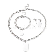 304 Stainless Steel Paperclip Chains & Cable Chain Jewelry Sets, Dangle Earrings & Pendant Necklaces & Charm Bracelets, Oval, Stainless Steel Color, 18-3/4 inch(47.7cm), 8 inch(20.3cm), 34.5mm, Pin: 0.6mm(SJEW-K153-16P)